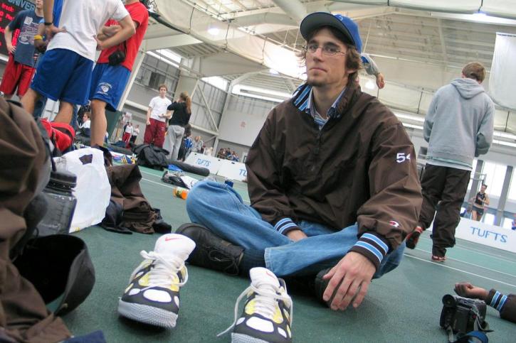 Aaron Levine relaxes before the meet kicks off