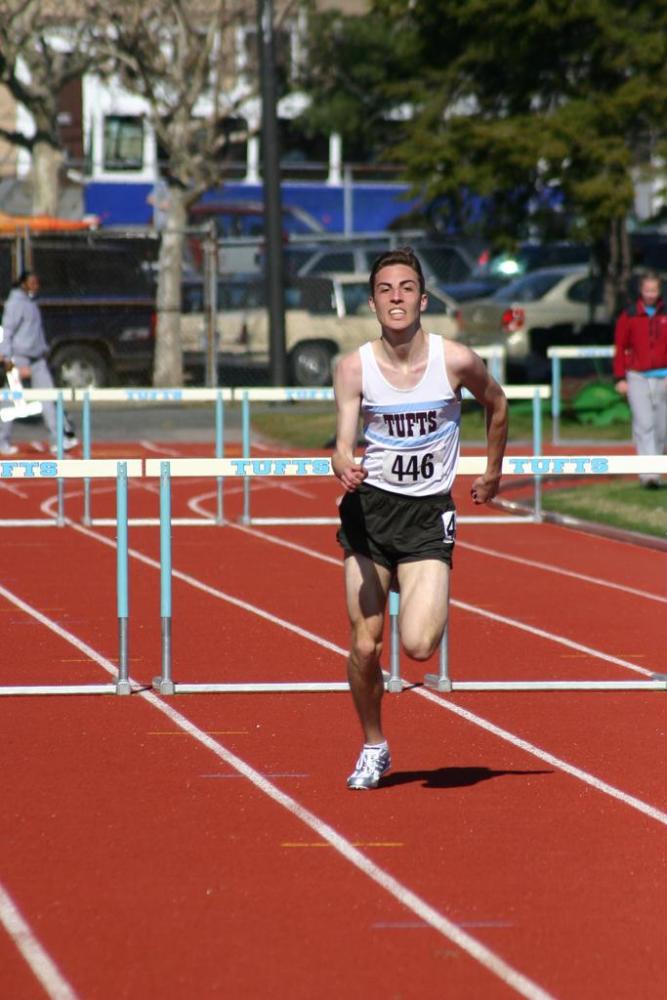 Dave Sorenson drives towards the finish in the 400 hurdles.