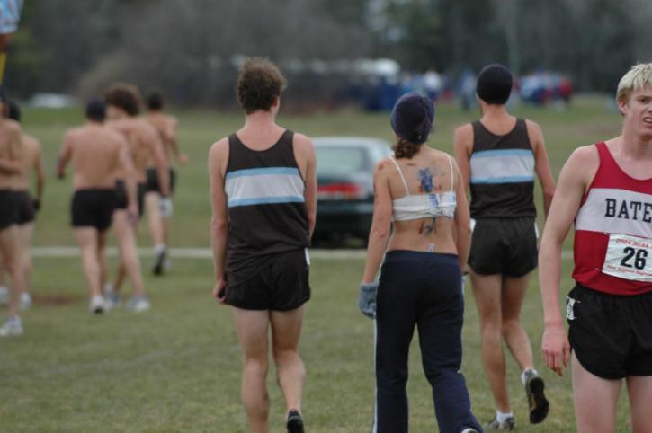 Brian MacNamara, Tufts Crazy Daniela Fairchild and Josh Kennedy after the race.