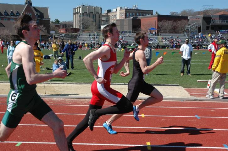 Dustin Virgilio leads early in the 400 meters