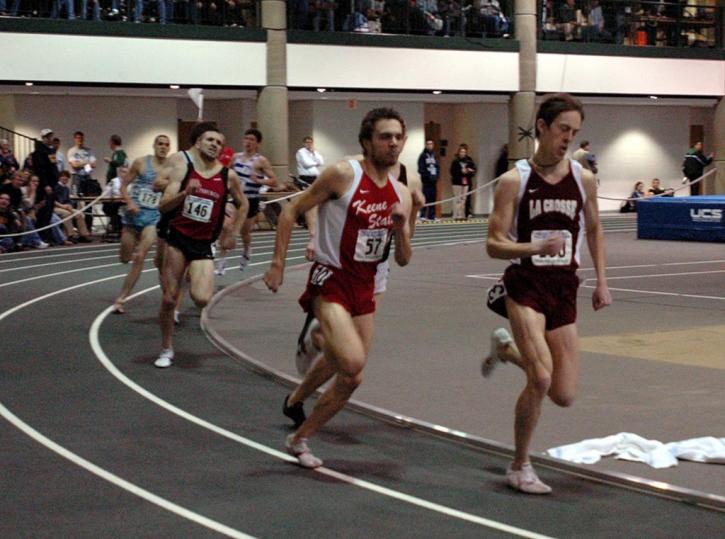 David Bridgewater of Keene State makes a move in the 1500.