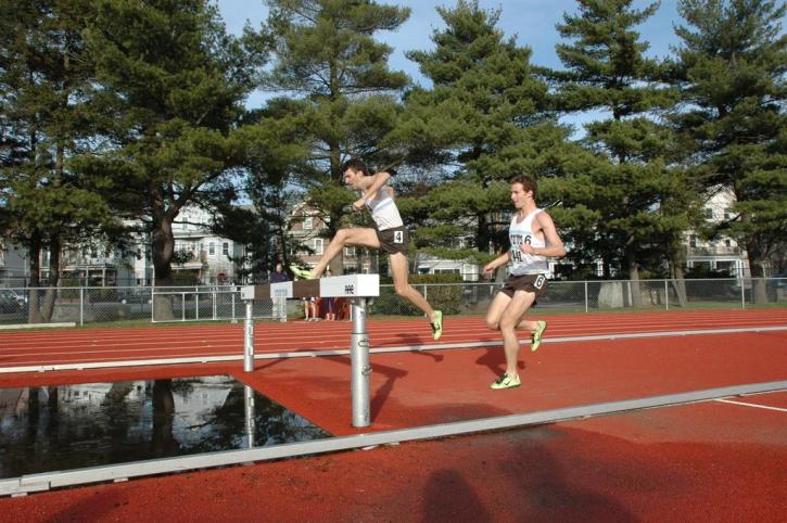 Josh Kennedy and Brian McNamara approach the water barrier inthe steeple.