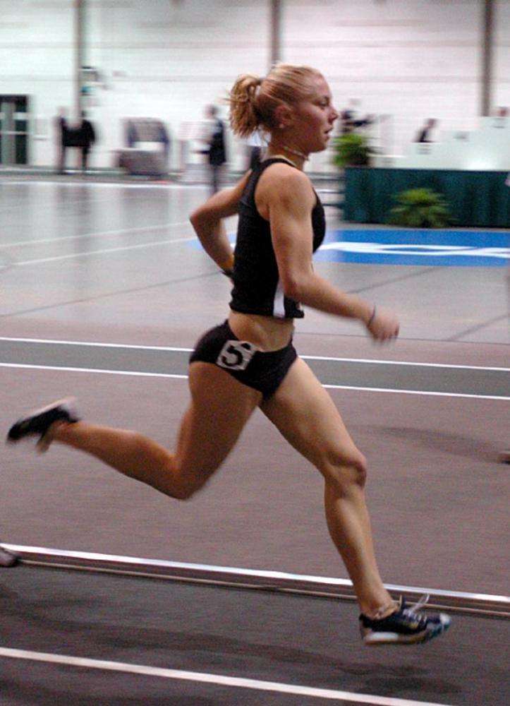 Sarah Crispin looks focused in the 800 trials.