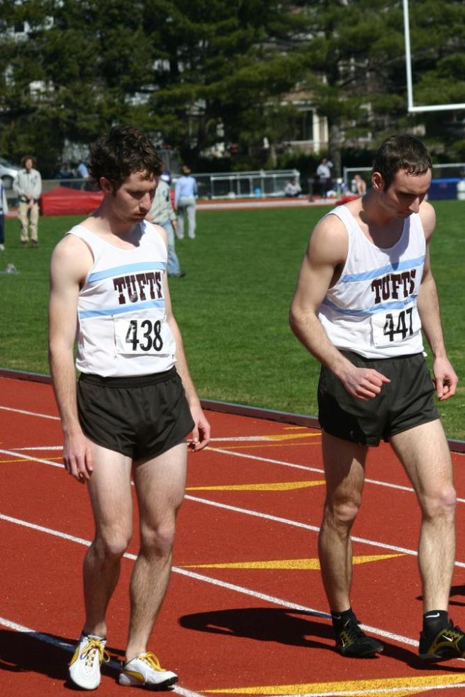 Pat Mahoney and Dan Sullivan toe the line before the 800.