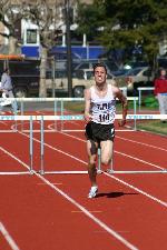 Dave Sorenson drives towards the finish in the 400 hurdles.